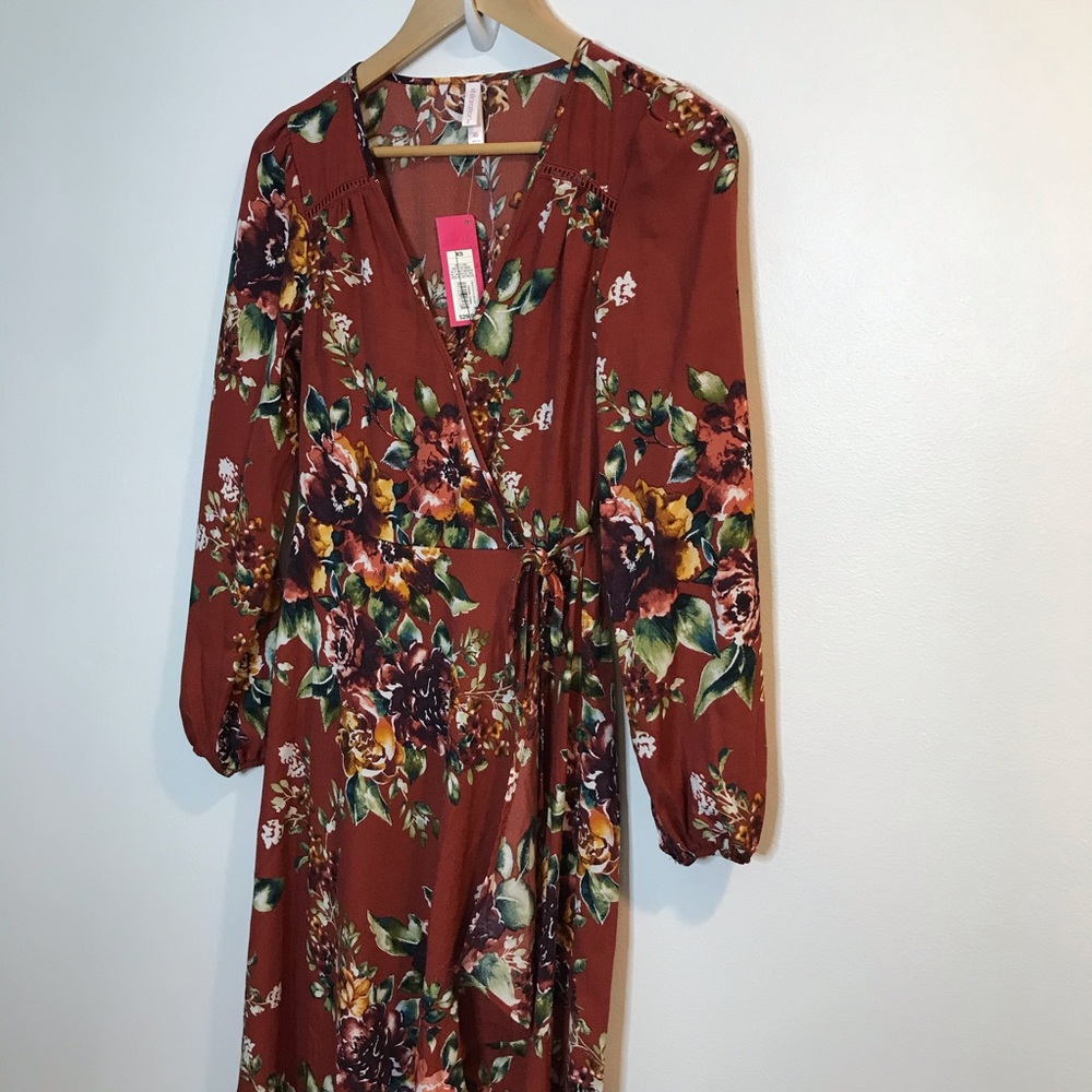 NEW Xhilaration Long Sleeve Floral Dress Rust XS - Picture 4 of 7